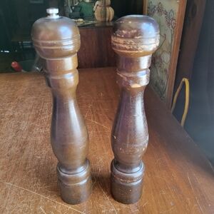 Vintage Wood Salt Shaker and Pepper Grinder 11'' Tall